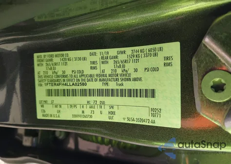 2020 Ford Ranger Xlt z USA, uszkodzony, nr VIN 1FTER4FH4LLA02580